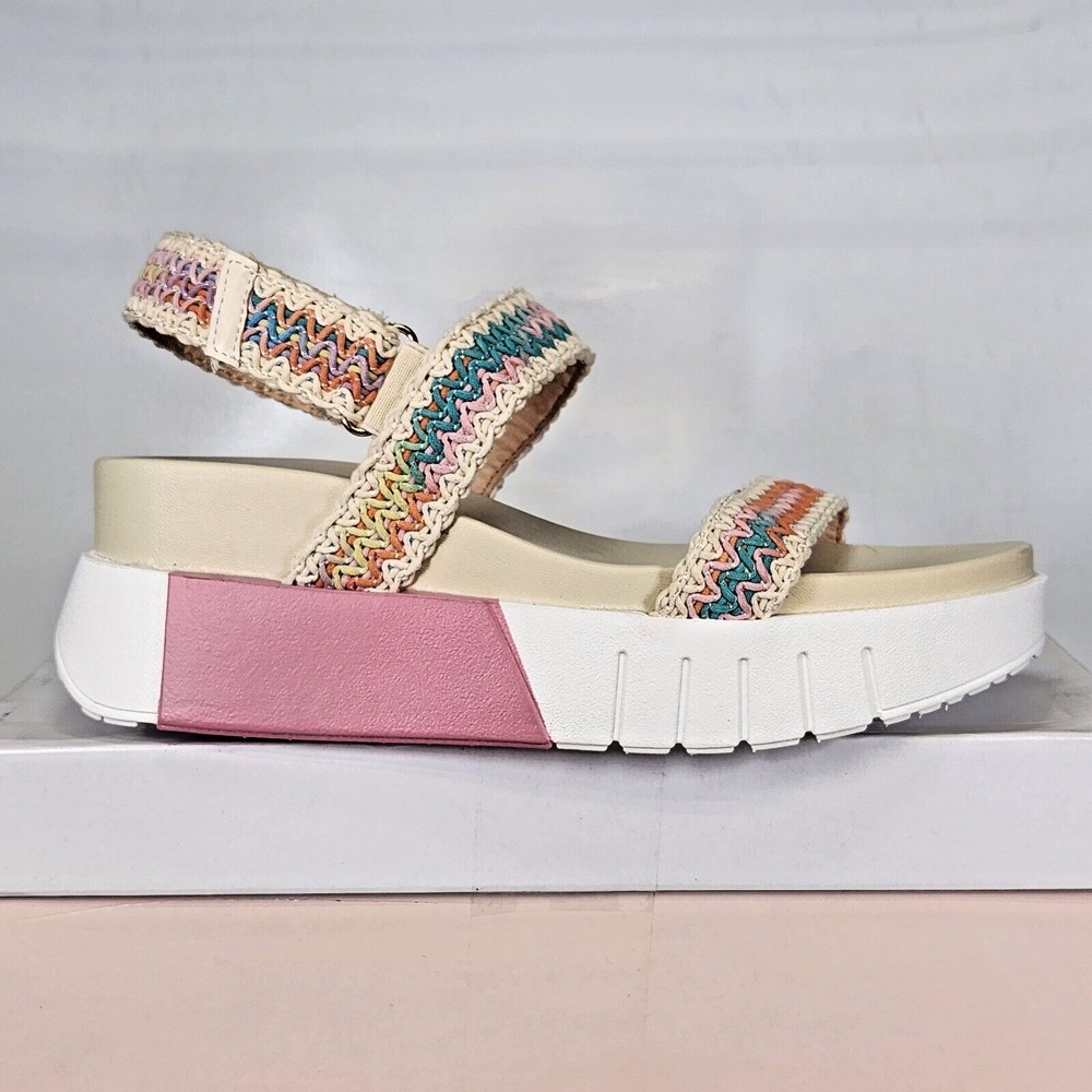 Chinese Laundry Everly Crochet Pink Multi Flatform Sandals Womens 9.0 NEW